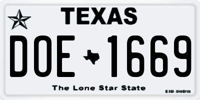 TX license plate DOE1669