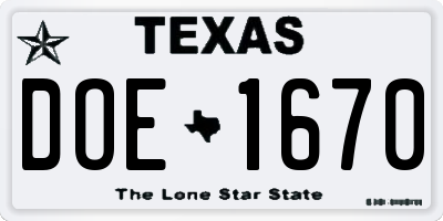 TX license plate DOE1670
