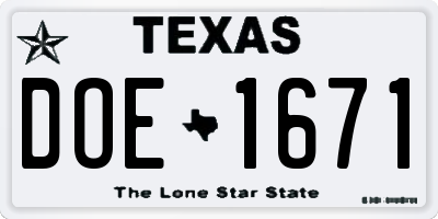 TX license plate DOE1671