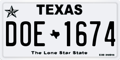 TX license plate DOE1674
