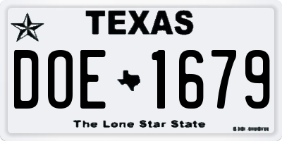 TX license plate DOE1679