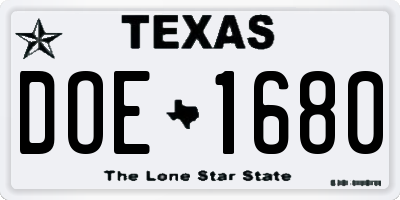 TX license plate DOE1680