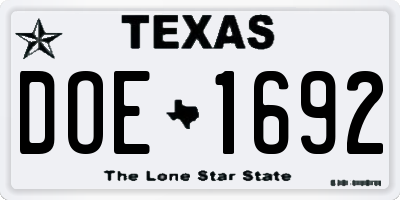 TX license plate DOE1692