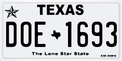 TX license plate DOE1693