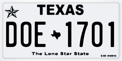 TX license plate DOE1701