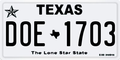TX license plate DOE1703