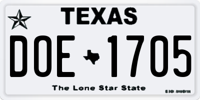 TX license plate DOE1705