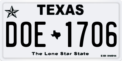 TX license plate DOE1706
