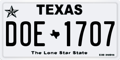 TX license plate DOE1707