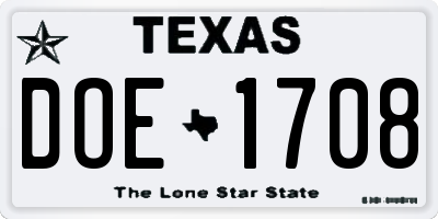TX license plate DOE1708