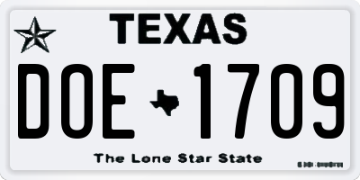 TX license plate DOE1709