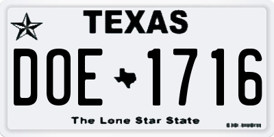 TX license plate DOE1716