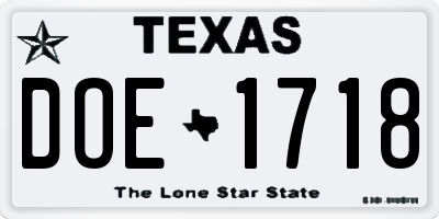 TX license plate DOE1718