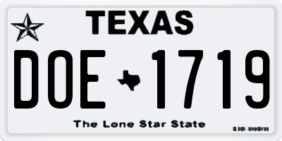 TX license plate DOE1719