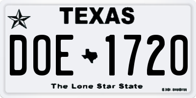 TX license plate DOE1720