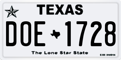 TX license plate DOE1728