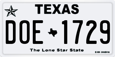 TX license plate DOE1729