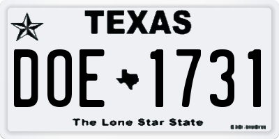 TX license plate DOE1731