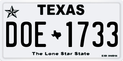 TX license plate DOE1733
