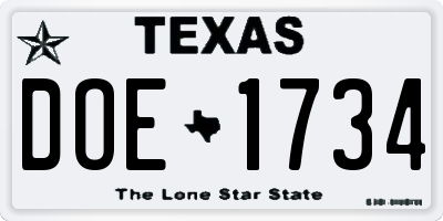 TX license plate DOE1734