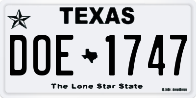 TX license plate DOE1747