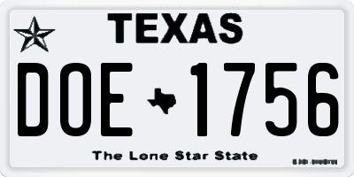 TX license plate DOE1756