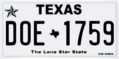 TX license plate DOE1759