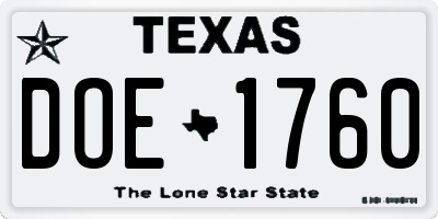 TX license plate DOE1760