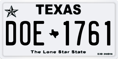 TX license plate DOE1761