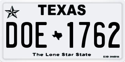 TX license plate DOE1762