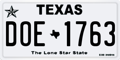 TX license plate DOE1763