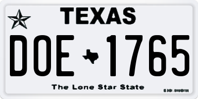 TX license plate DOE1765