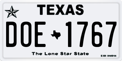 TX license plate DOE1767