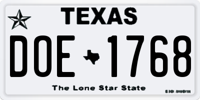 TX license plate DOE1768