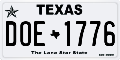 TX license plate DOE1776