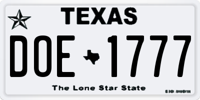 TX license plate DOE1777