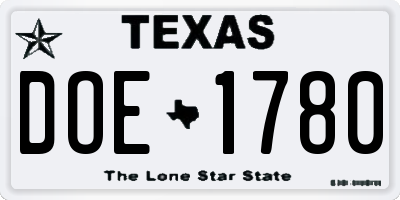 TX license plate DOE1780