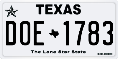 TX license plate DOE1783