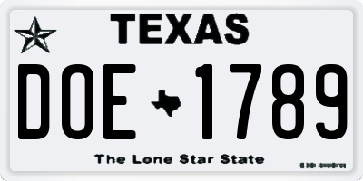 TX license plate DOE1789