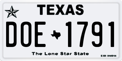 TX license plate DOE1791