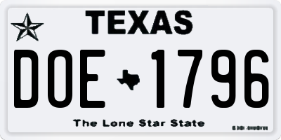 TX license plate DOE1796