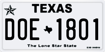 TX license plate DOE1801
