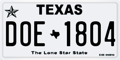 TX license plate DOE1804