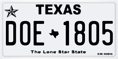TX license plate DOE1805