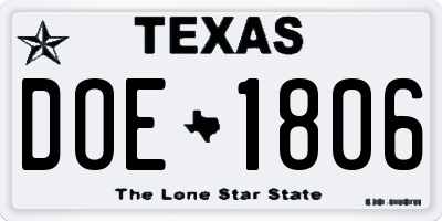 TX license plate DOE1806