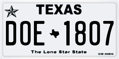 TX license plate DOE1807