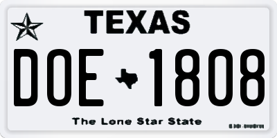 TX license plate DOE1808