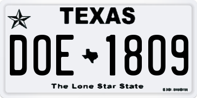 TX license plate DOE1809