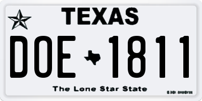 TX license plate DOE1811