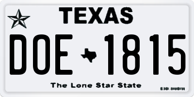TX license plate DOE1815